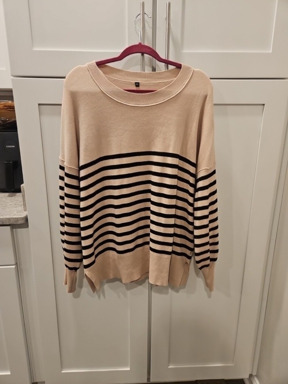 Etcyy crew neck beige and black stripes sweater size XL So Soft